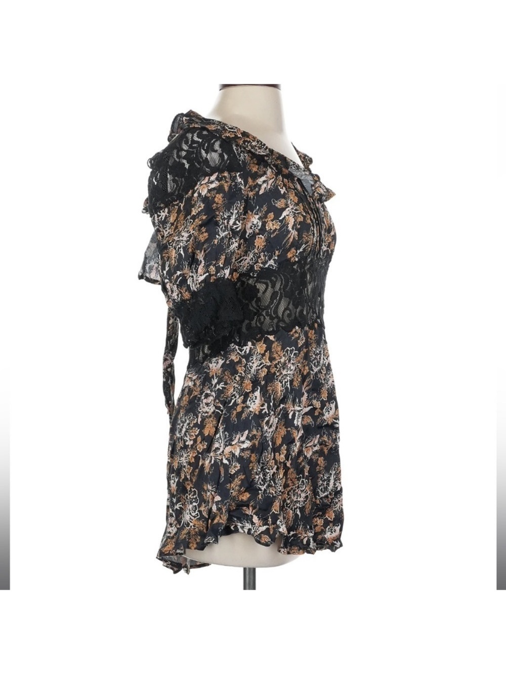 Free People Lucie Mini Dress Black Floral Lace Open Back Boho Size 2 NWT - Picture 6 of 12